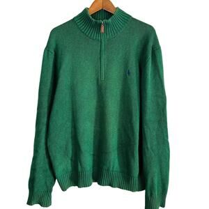 Vintage Polo Ralph Lauren Half Zip Sweater Long Sleeve Forest Green Navy Horse L